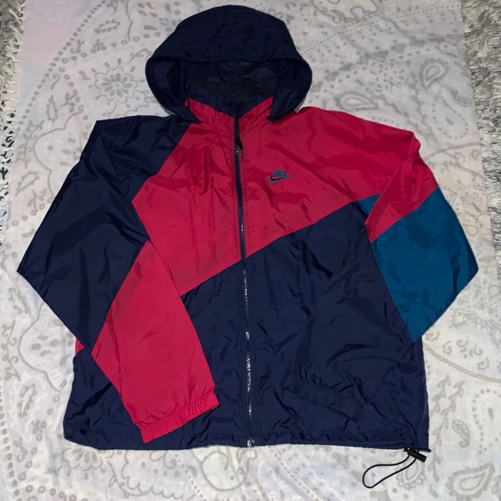 Nike Colorblock Windbreaker Jacket Red Blue Sz L